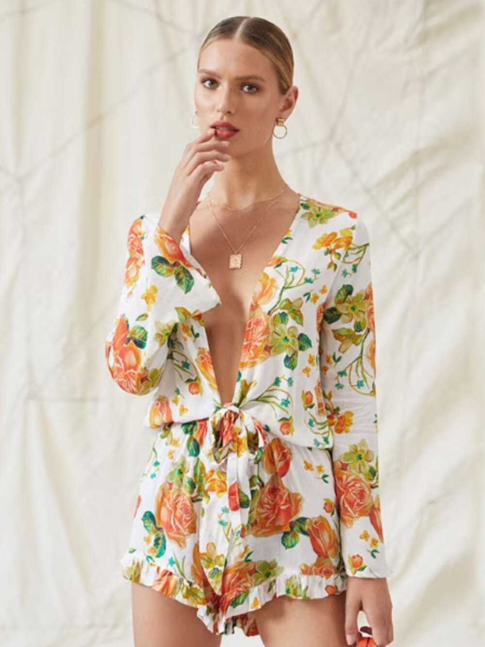 Agua Bendita Larissa Romper In Provence White Women's Size S Floral Summer Beach